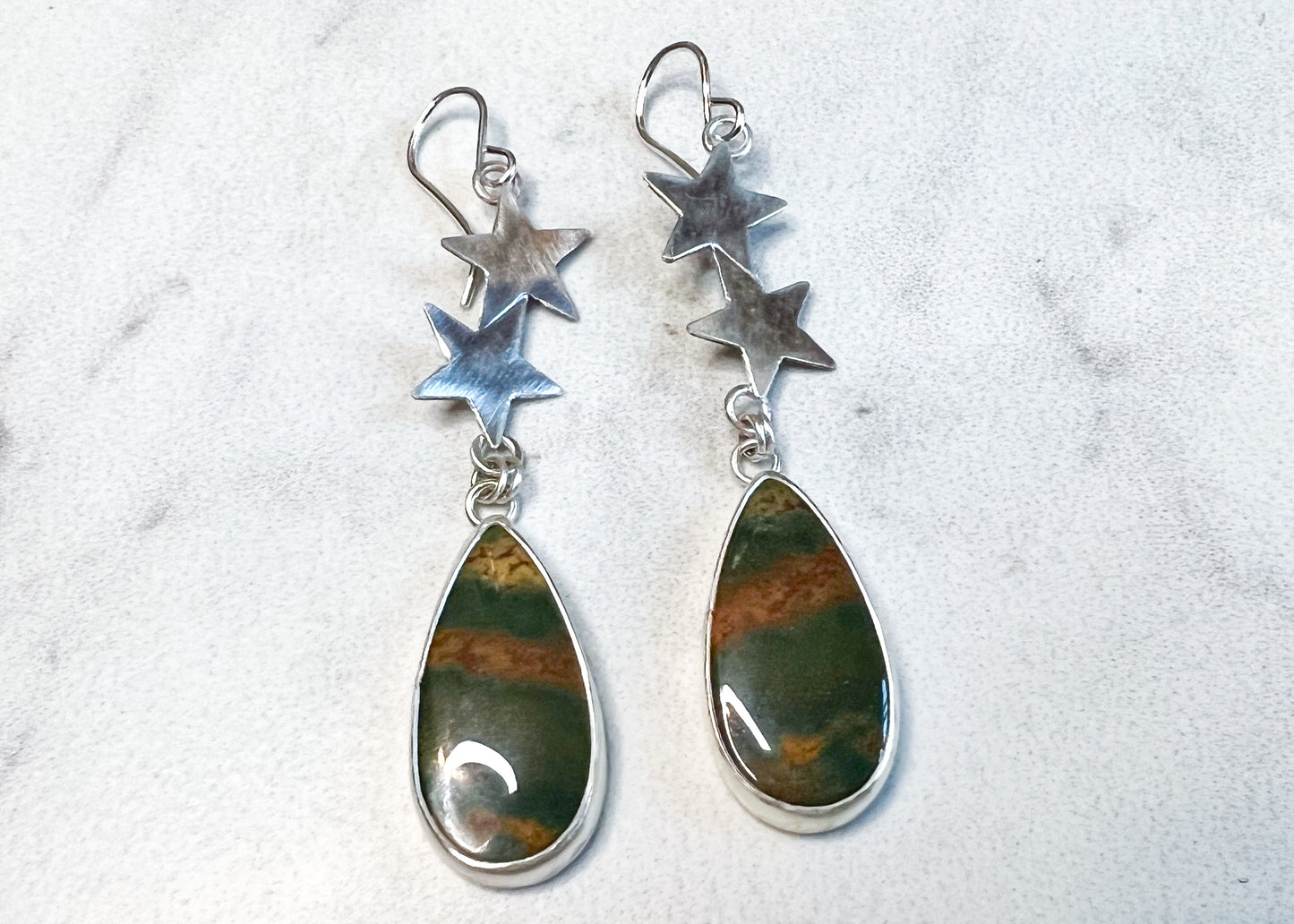 Bloodstone Starfall Earrings In Silver