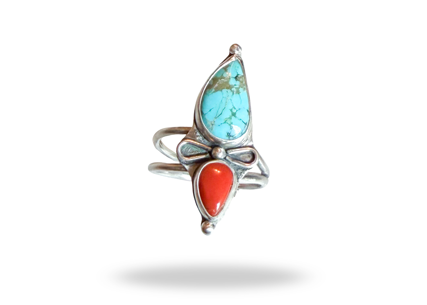 Coral and Turquoise Ring - size 8.5