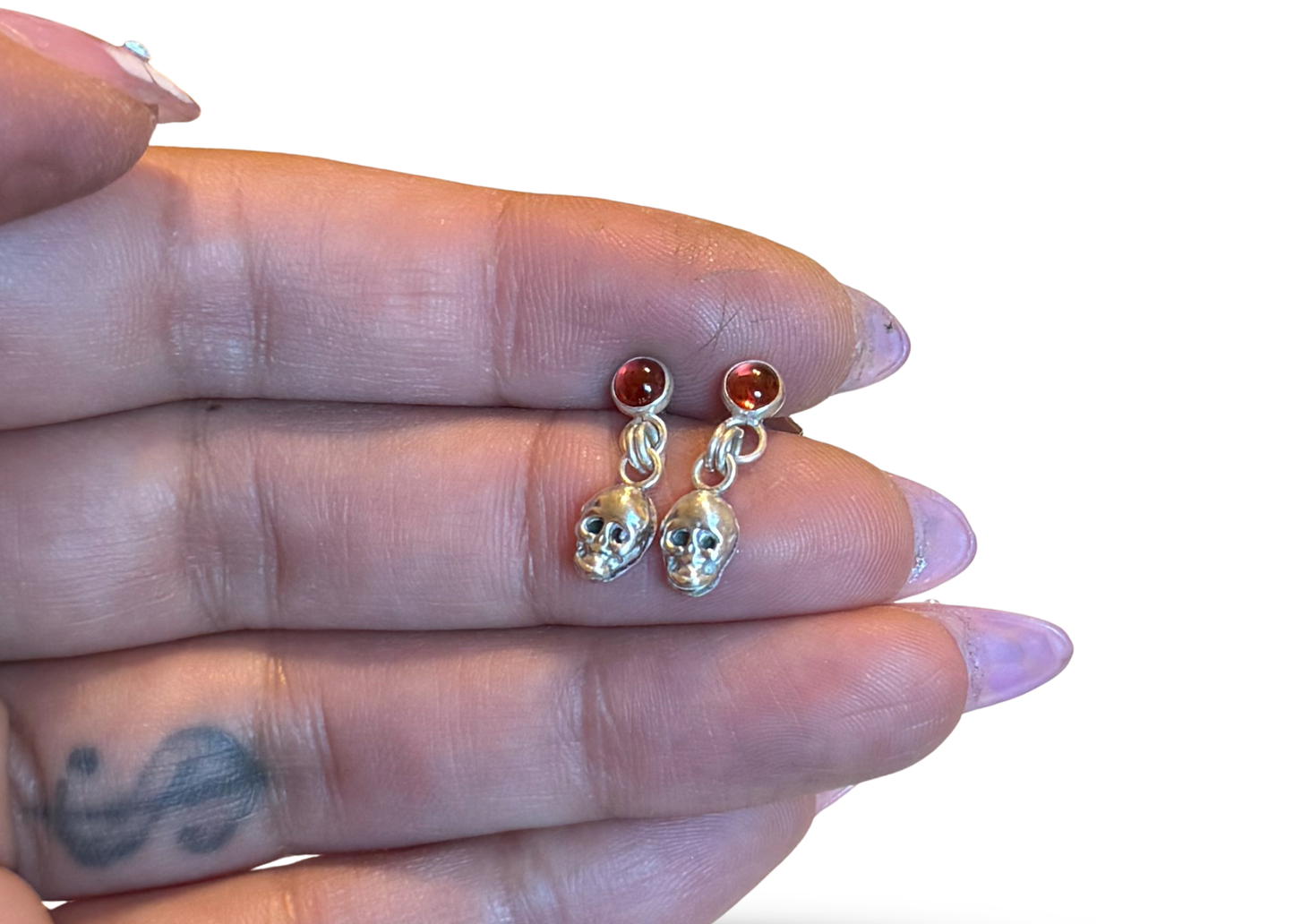 Garnet Skull Stud Earrings