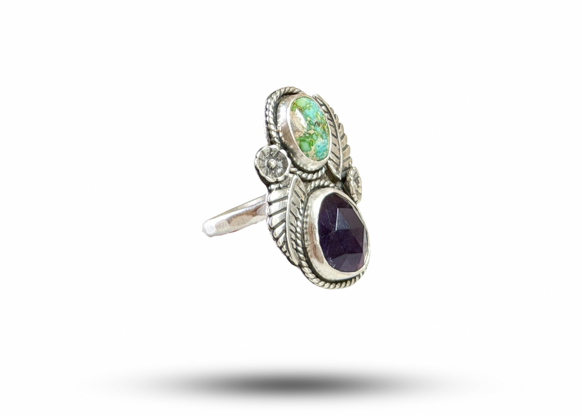Amethyst & Turquoise Ring - sz. 9.5