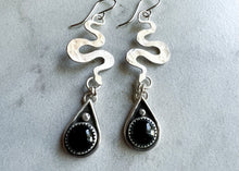 Load image into Gallery viewer, Onyx Silver Snake Earrings
