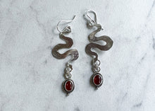 Load image into Gallery viewer, Carnelian Silver Snake Earrings
