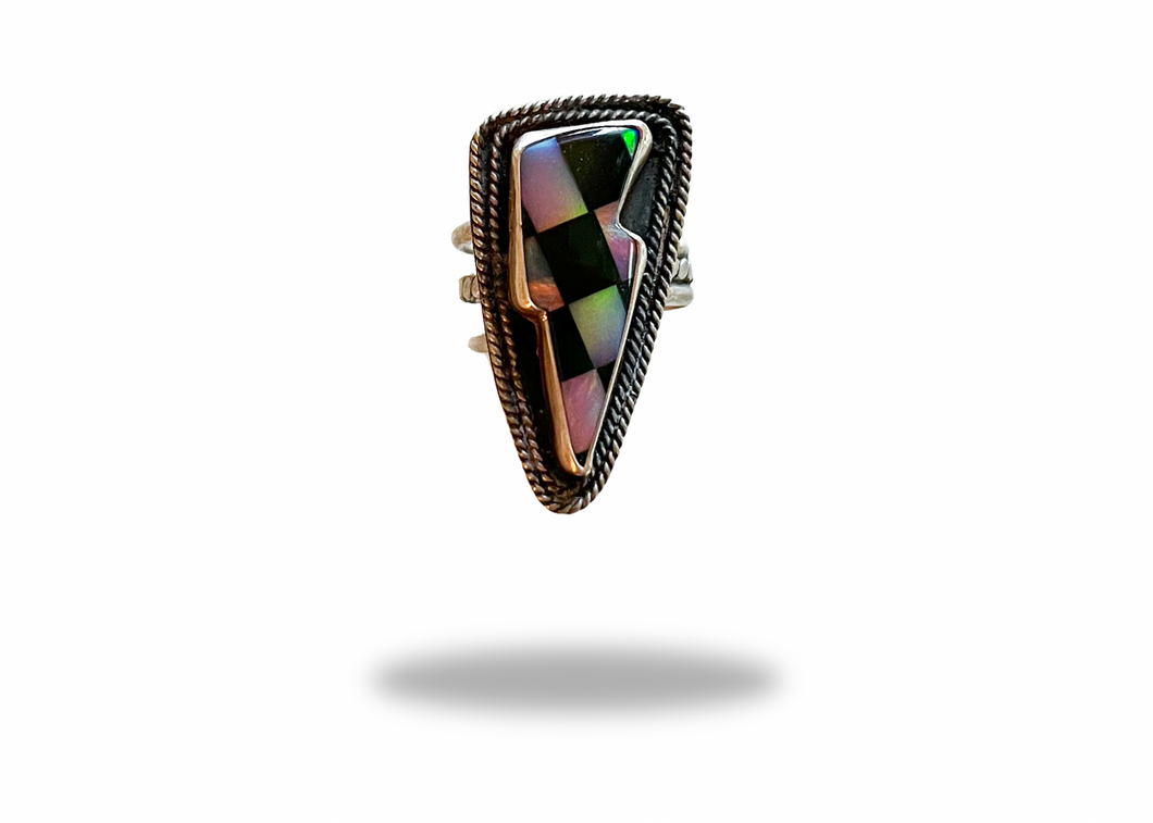 Checkered Aurora Bolt Ring - sz. 9