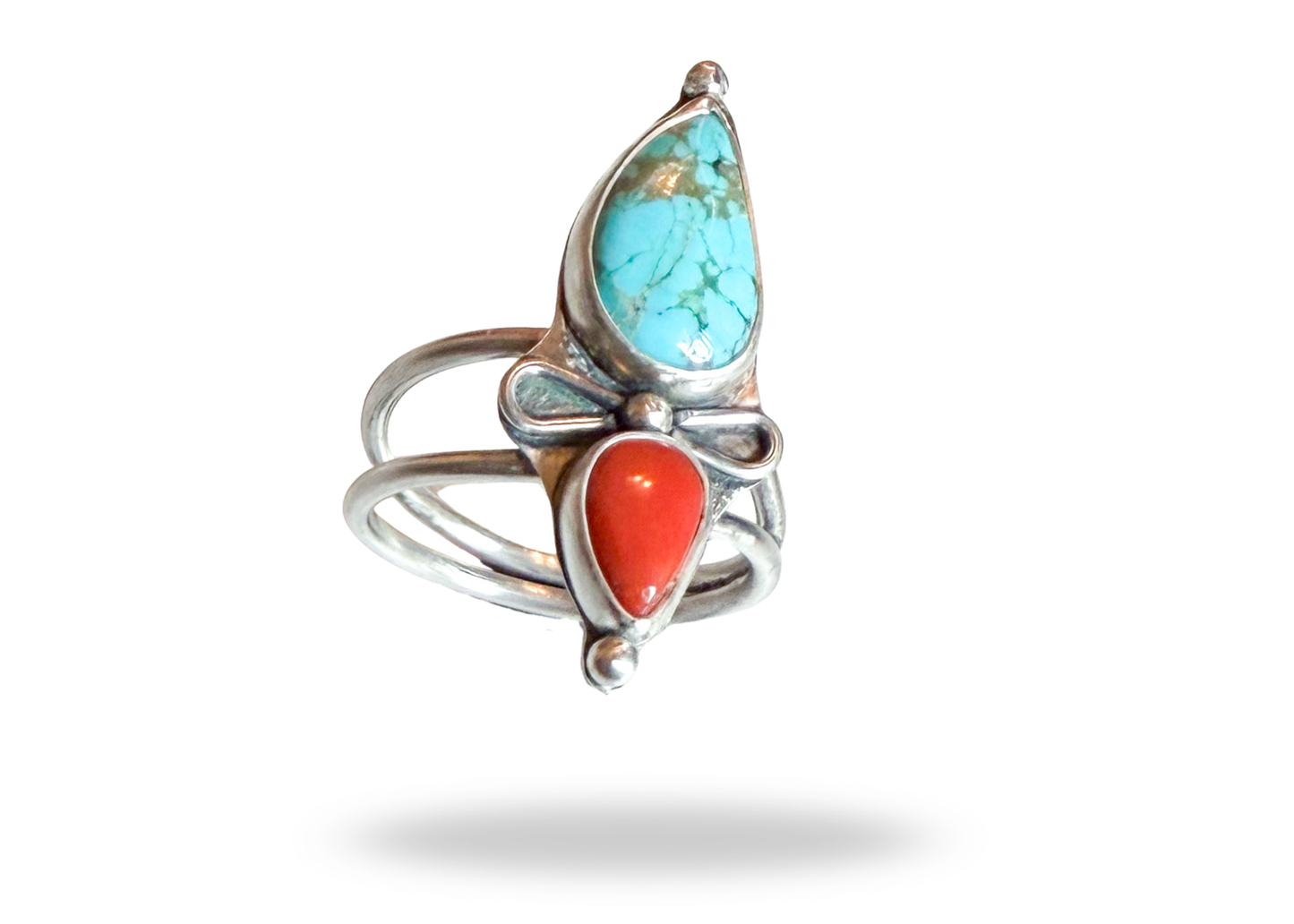 Coral and Turquoise Ring - size 8.5