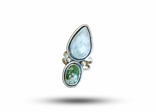 Moonstone and Turquoise Ring - sz. 9