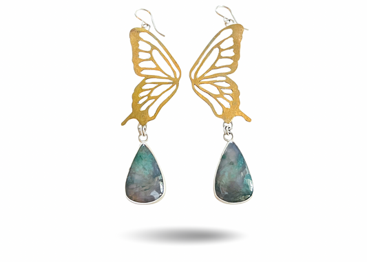 Moss Agate Butterfly Earrings
