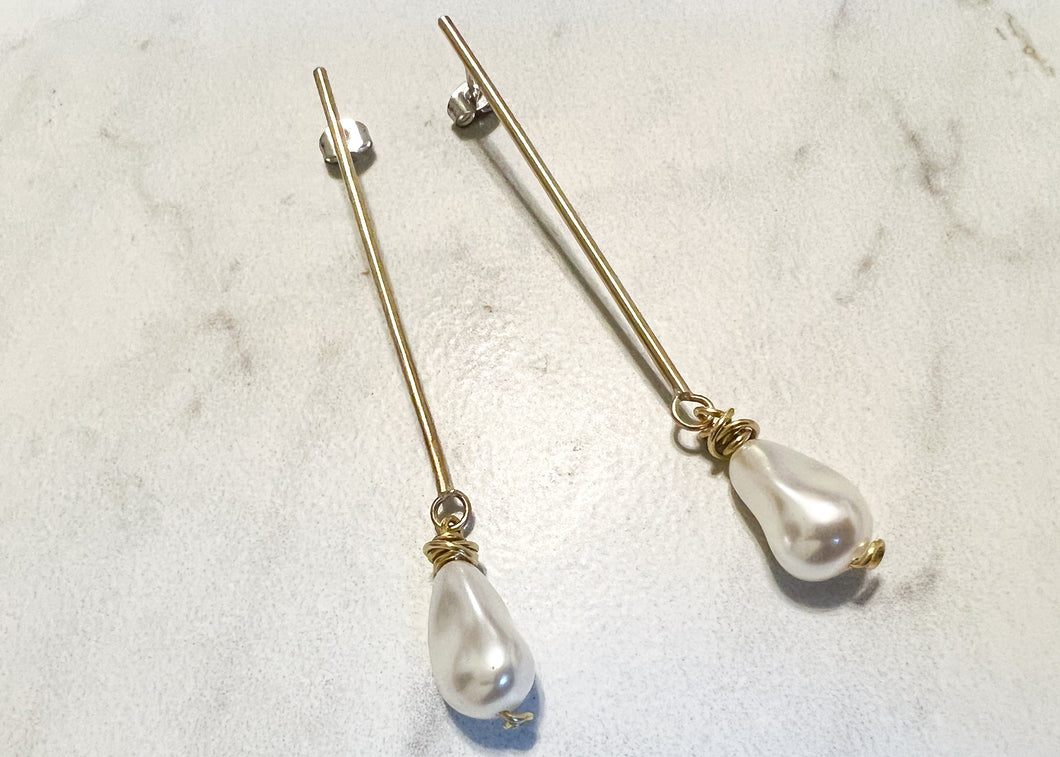 Crystal Pearl Stick Earrings