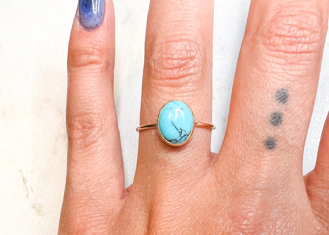 Gold Med Turquoise Ring - sz.8