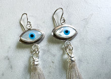 Load image into Gallery viewer, Evil Eye Tassel Earrings
