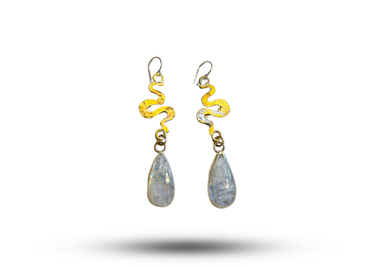Rainbow Moonstone Snake Earrings