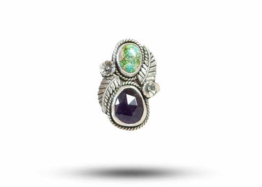 Amethyst & Turquoise Ring - sz. 9.5