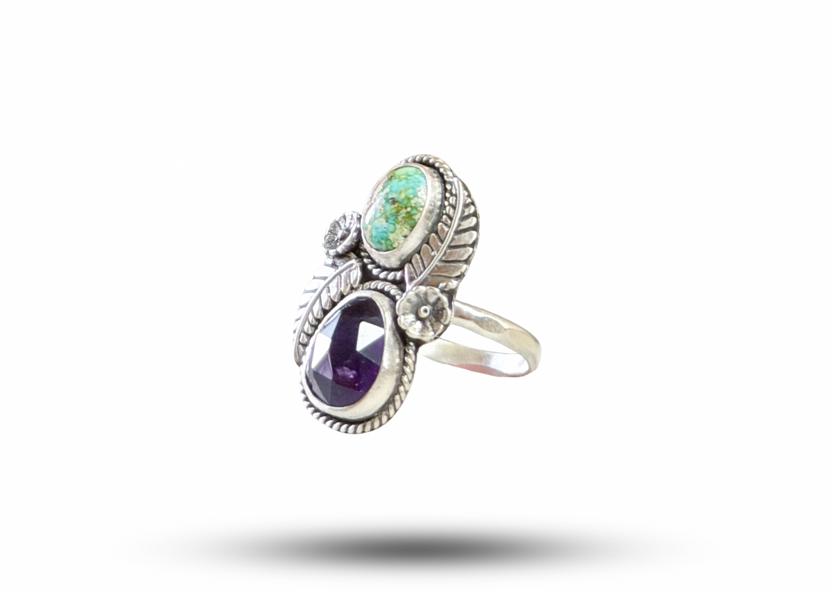 Amethyst & Turquoise Ring - sz. 9.5