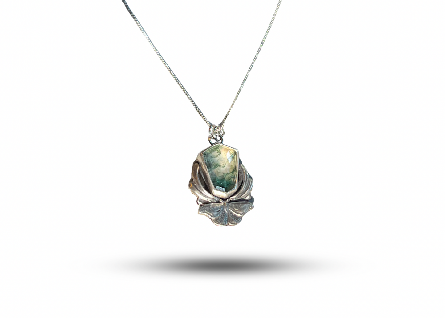 Moss Agate Moth Pendant