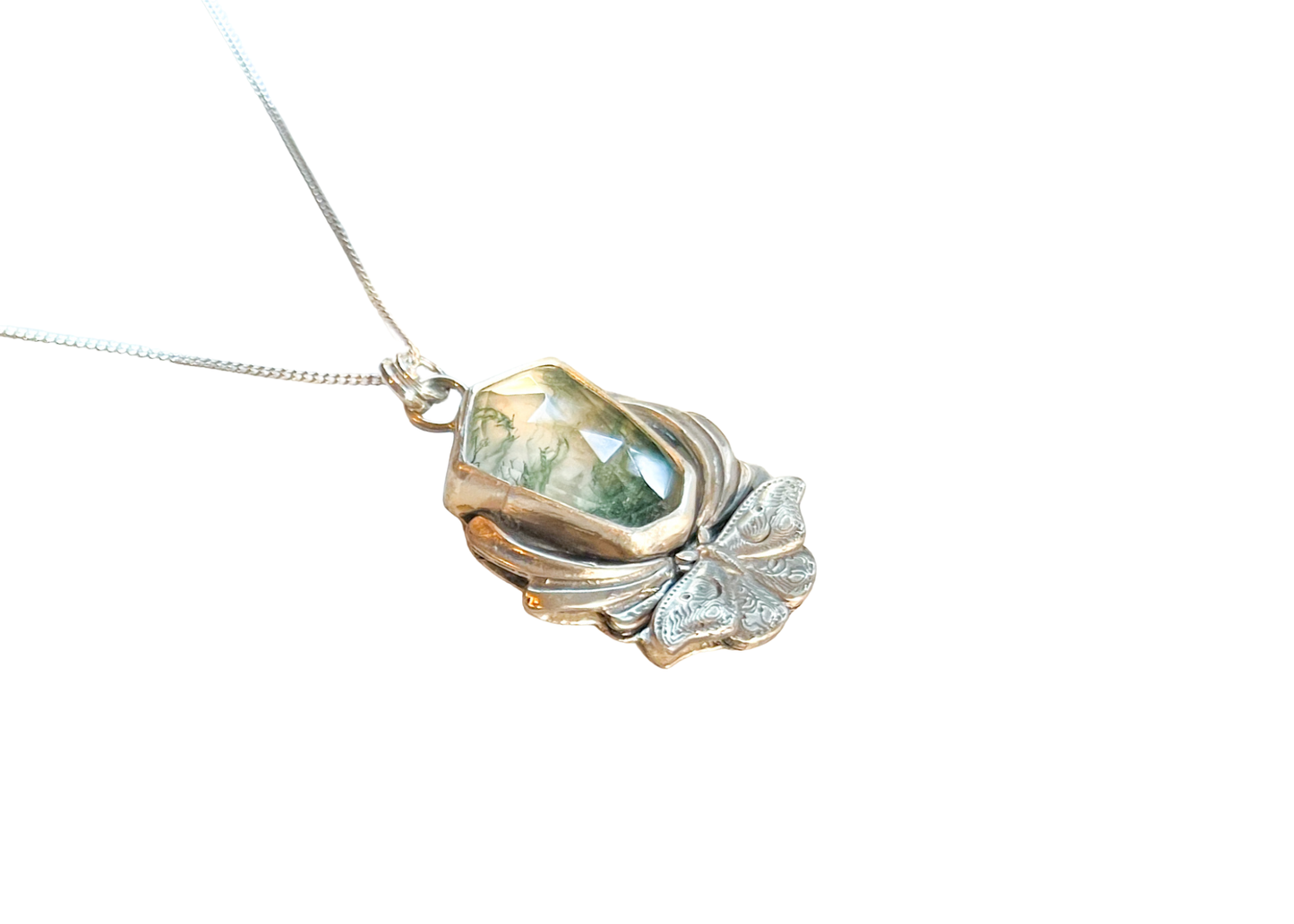 Moss Agate Moth Pendant