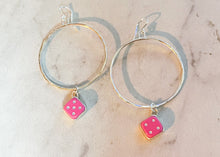 Load image into Gallery viewer, Pink Dice Hoops
