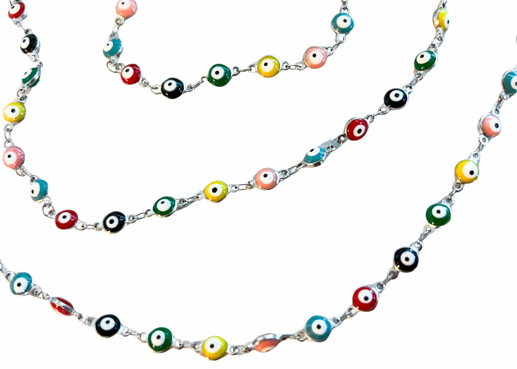 Silver Multicolored Evil Eye Chain