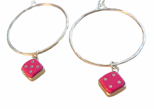 Load image into Gallery viewer, Pink Dice Hoops
