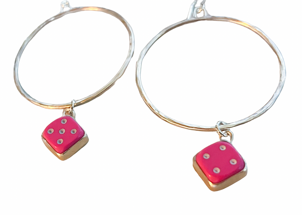 Pink Dice Hoops