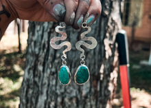 Load image into Gallery viewer, Man Shan Turquoise Silver Snake Earrings #2
