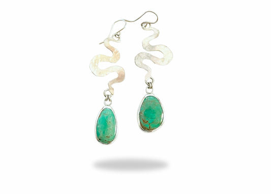 Man Shan Turquoise Silver Snake Earrings #2