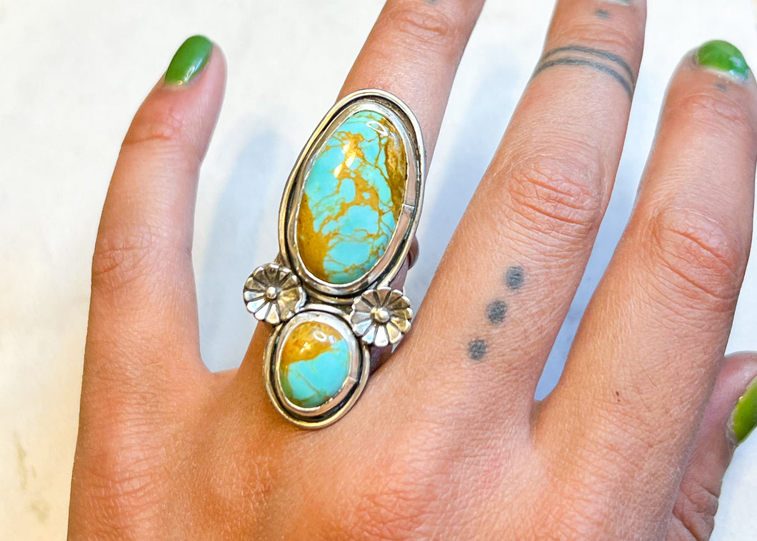 Double Tyrone Turquoise Ring - sz. 6