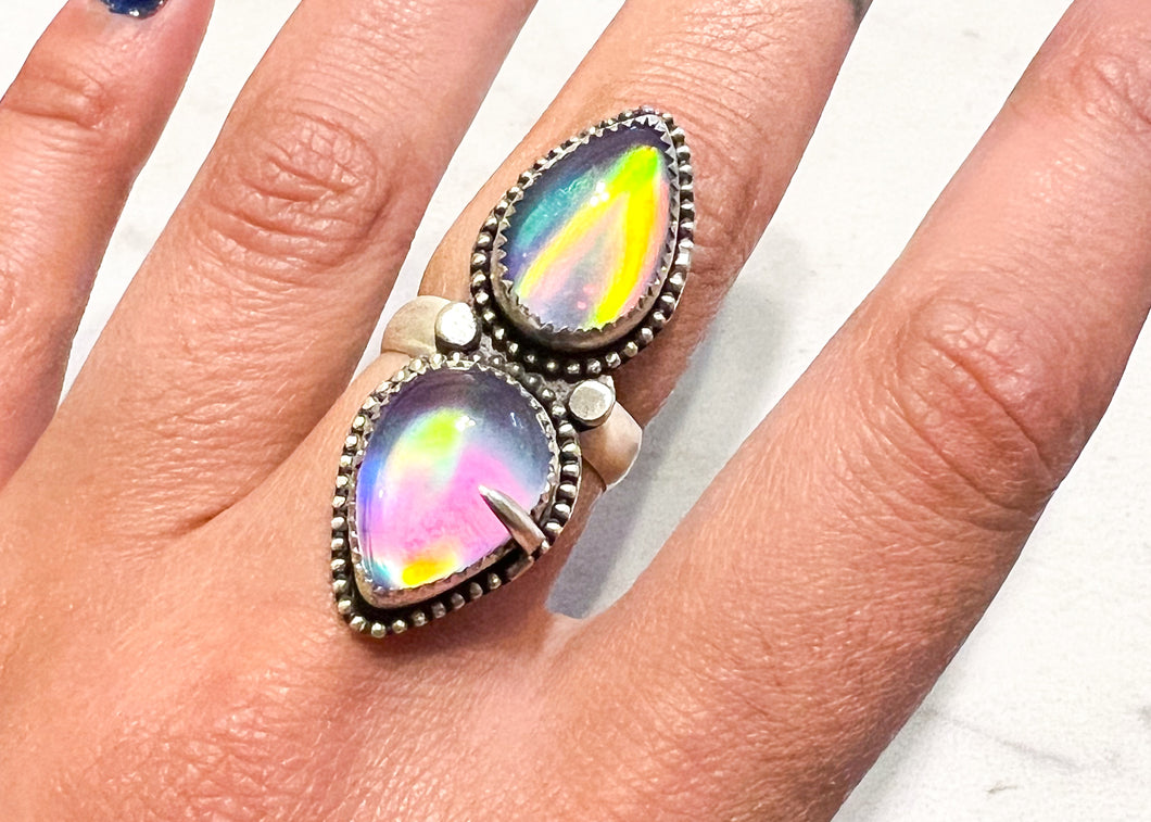 Aurora Opal Double Stone Ring - sz. 7