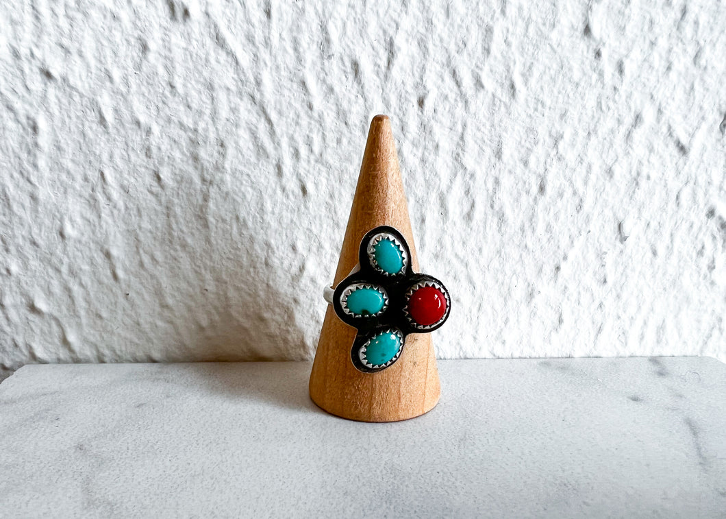 Coral and Turquoise Ring - sz.7.25