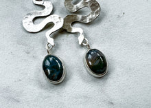Load image into Gallery viewer, Moss Agate Silver Snake Earrings
